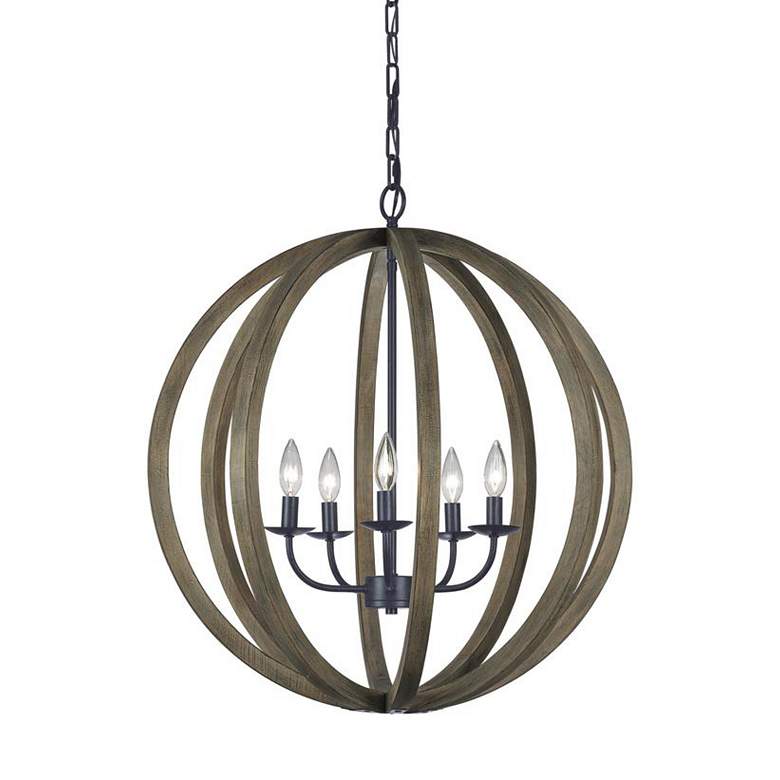 Image 3 Generation Lighting Allier 26" Weathered Oak Wood Orb Pendant Light