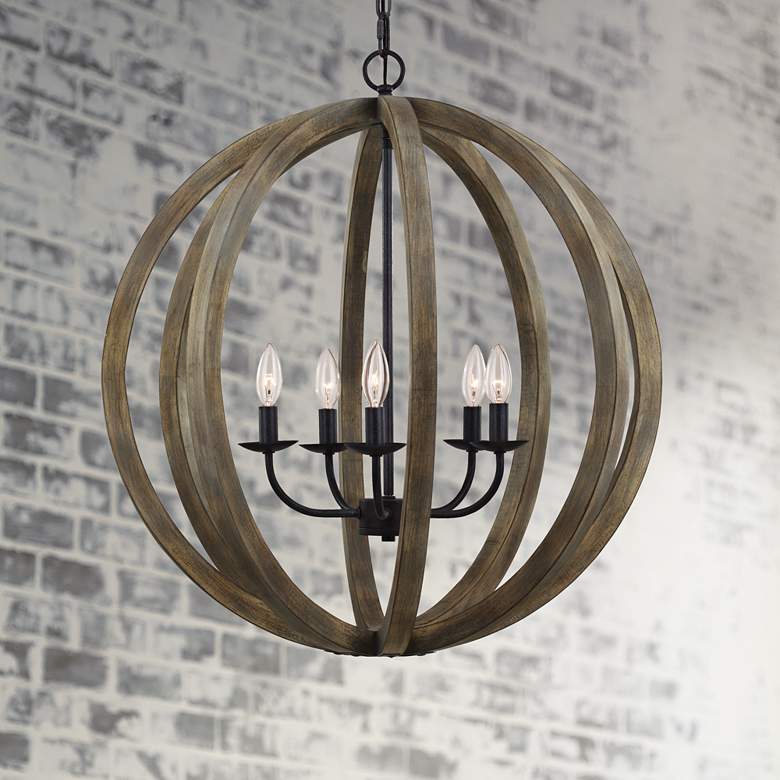 Image 2 Generation Lighting Allier 26" Weathered Oak Wood Orb Pendant Light