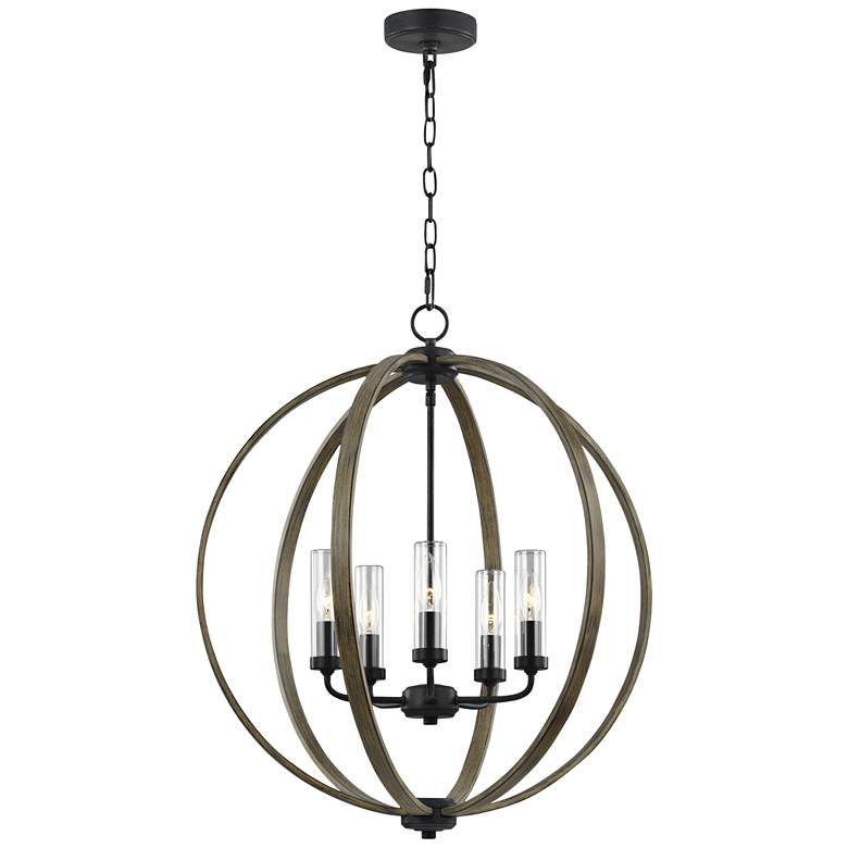 Image 2 Generation Lighting Allier 28" Wood-Iron Outdoor Open Globe Chandelier