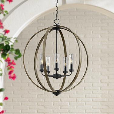 Generation Lighting Allier 28" Wood-Iron Outdoor Open Globe Chandelier