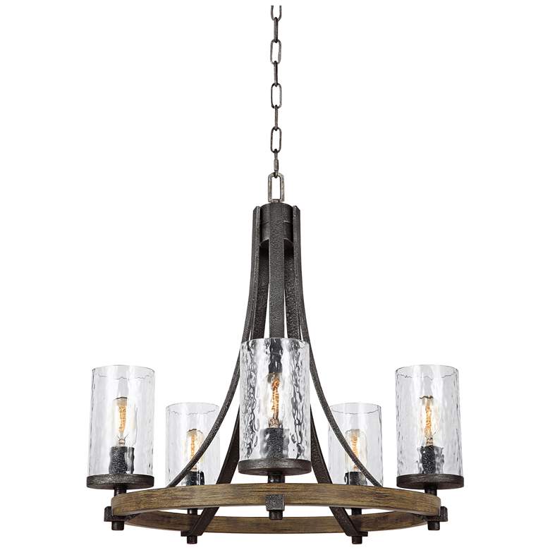 Image 2 Generation Lighting Angelo 24" Weathered Oak Wagon Wheel Chandelier