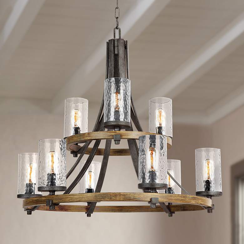 Image 2 Generation Lighting Angelo 32 3/4" Rustic Oak Wagon Wheel Chandelier