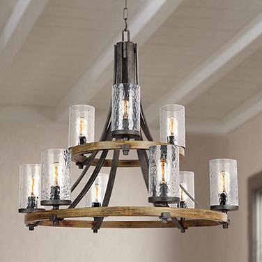 Generation Lighting Angelo 32 3/4" Rustic Oak Wagon Wheel Chandelier
