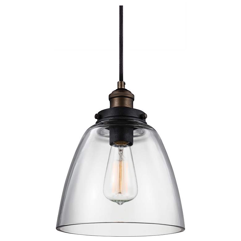 Image 2 Generation Lighting Baskin 9" Wide Aged Brass Clear Glass Mini Pendant