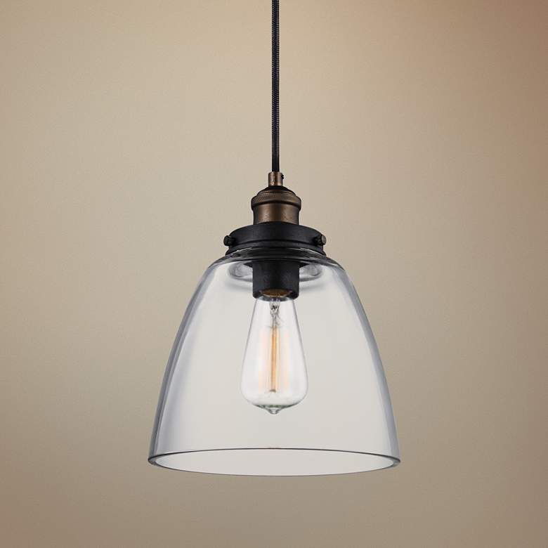 Image 1 Generation Lighting Baskin 9" Wide Aged Brass Clear Glass Mini Pendant