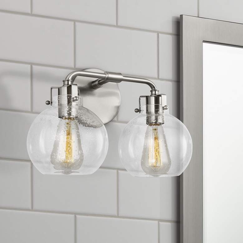 Image 1 Generation Lighting Clara 9 3/4" High Satin Nickel 2-Light Wall Sconce