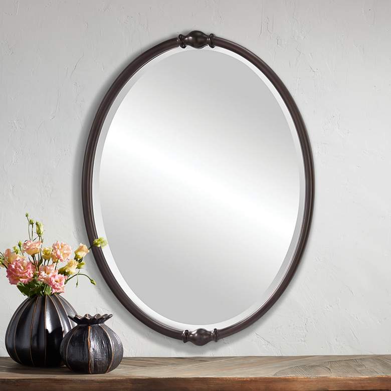Image 1 Generation Lighting Dannis 32 3/4" Oil-Rubbed Bronze Oval Wall Mirror