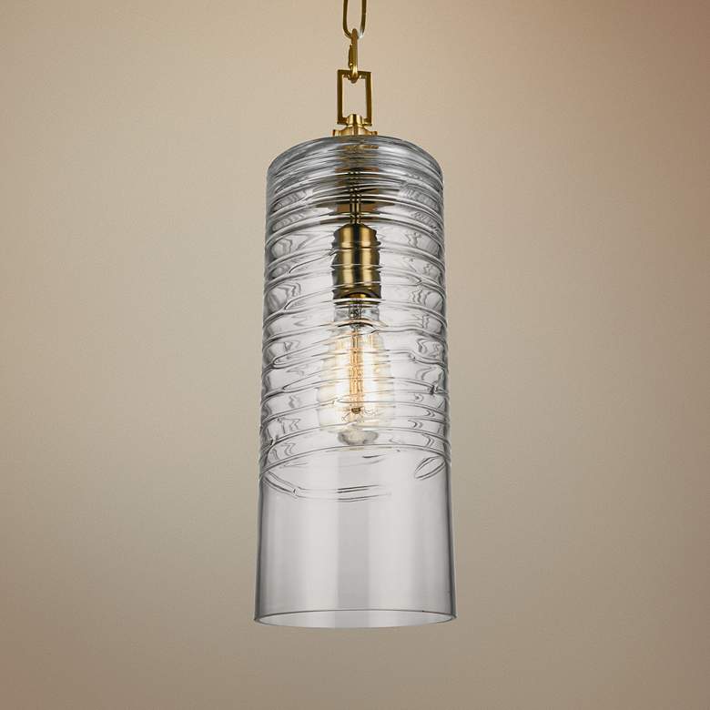 Image 1 Generation Lighting Elmore 6" Brass and Glass Cylinder Mini Pendant