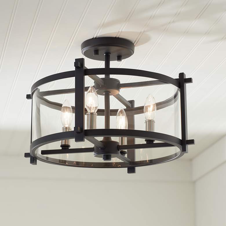 Image 1 Generation Lighting Ethan 16 1/2" Iron and Glass Round Ceiling Light