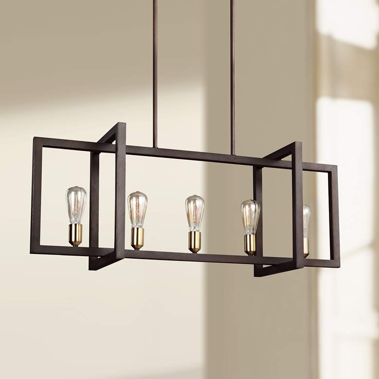 Image 1 Generation Lighting Finnegan 40" Bronze Linear Island Light Chandelier