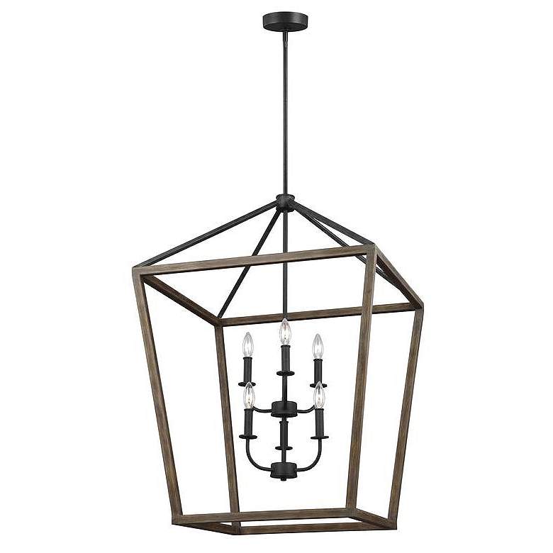 Image 1 Generation Lighting Gannet 25 1/2" Oak Wood 6-Light Pendant Light