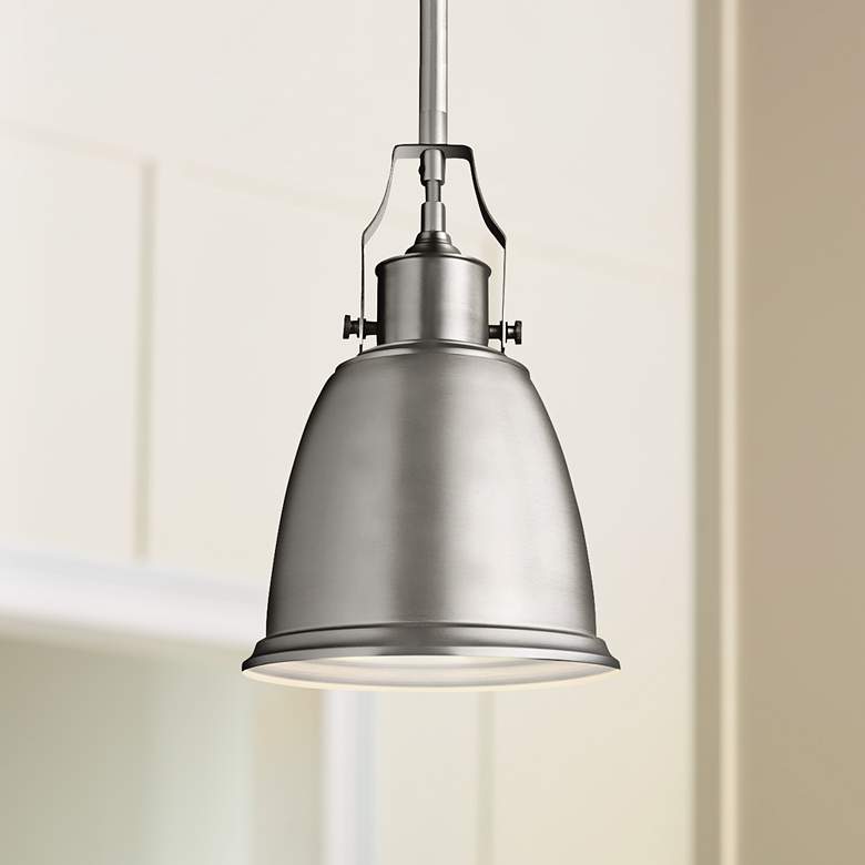 Image 1 Generation Lighting Hobson 7 1/2" Satin Nickel 1-Light Mini Pendant