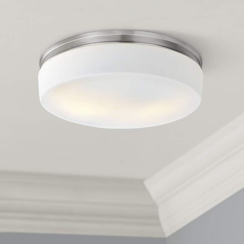 Image 1 Generation Lighting Issen 13 1/2" 2-Light Satin Nickel Ceiling Light