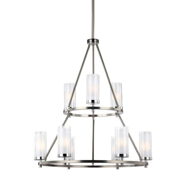 Image 1 Generation Lighting Jonah 30" Nickel Tiered 9-Light Ring Chandelier