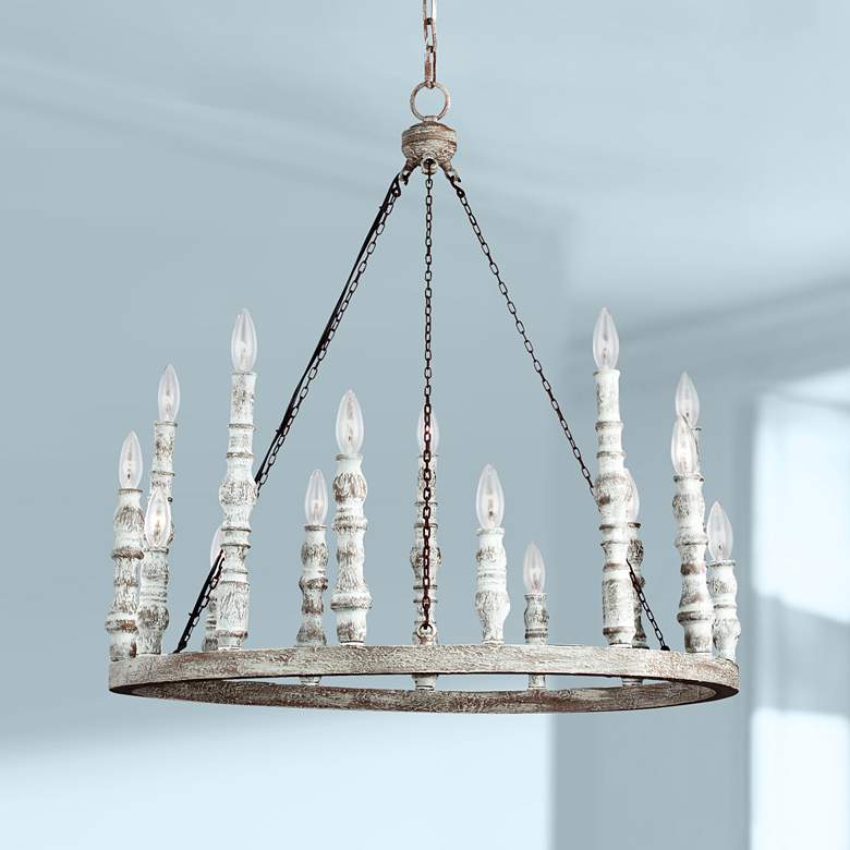 Image 1 Generation Lighting Norridge 30"W Distressed White 15-Light Chandelier