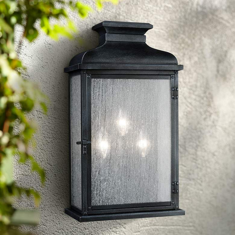 Image 1 Generation Lighting Pediment 18 1/4" Zinc 3-Light Outdoor Wall Light