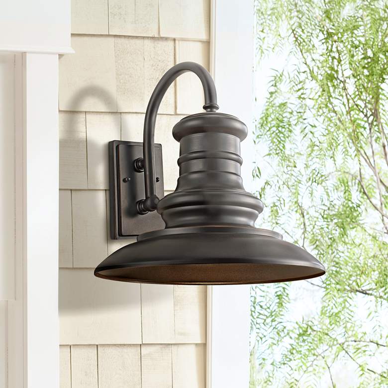 Image 1 Generation Lighting Redding Station 15" Bronze Outdoor Wall Barn Light