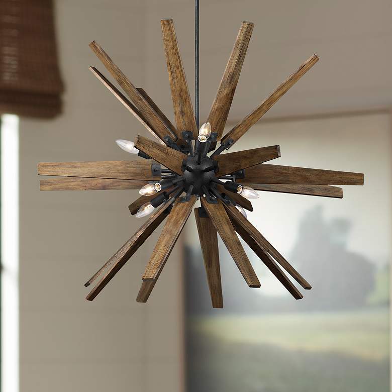 Image 1 Generation Lighting Thorne 36 3/4" Zinc and Oak Starburst Chandelier