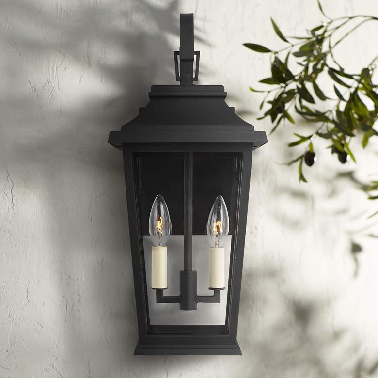 Image 1 Generation Lighting Warren 19 1/2" Black 2-Light Outdoor Wall Light