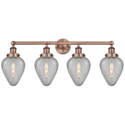 Geneseo 33&quot;W 4 Light Antique Copper Bath Light With Clear Crackle Shad