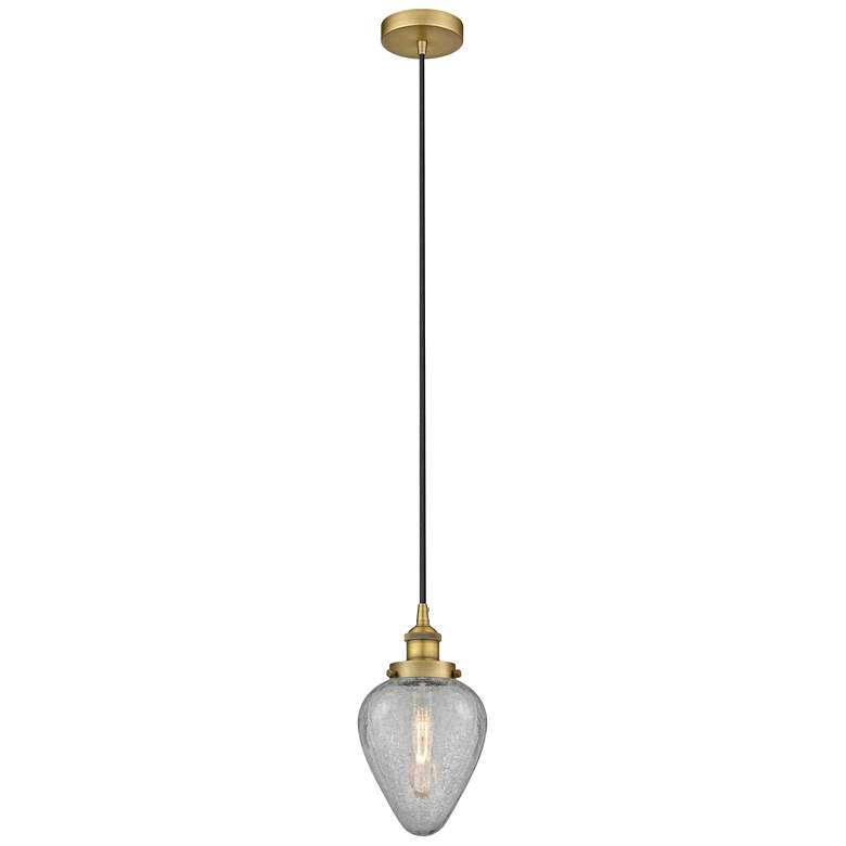 Image 1 Geneseo 6.5" Wide Brushed Brass Corded Mini Pendant w/ Clear Shade