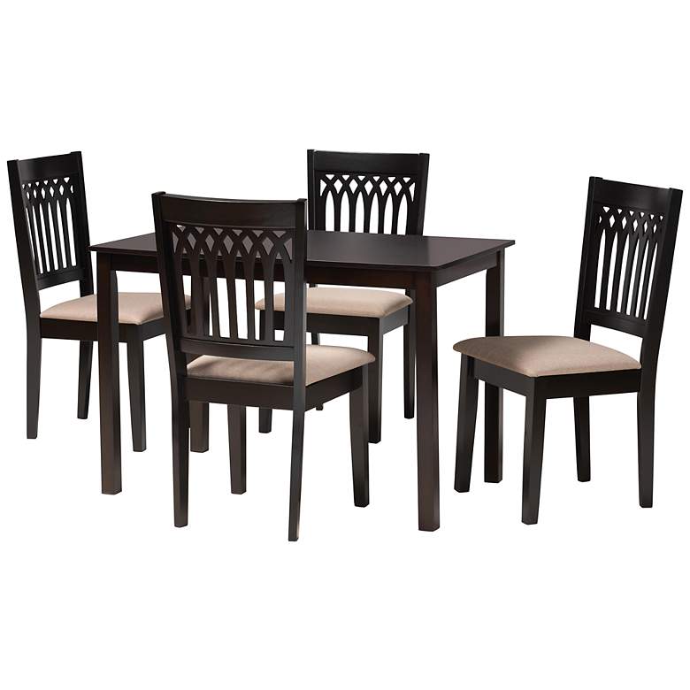 Image 2 Genesis Beige Fabric Dark Brown Wood 5-Piece Dining Set