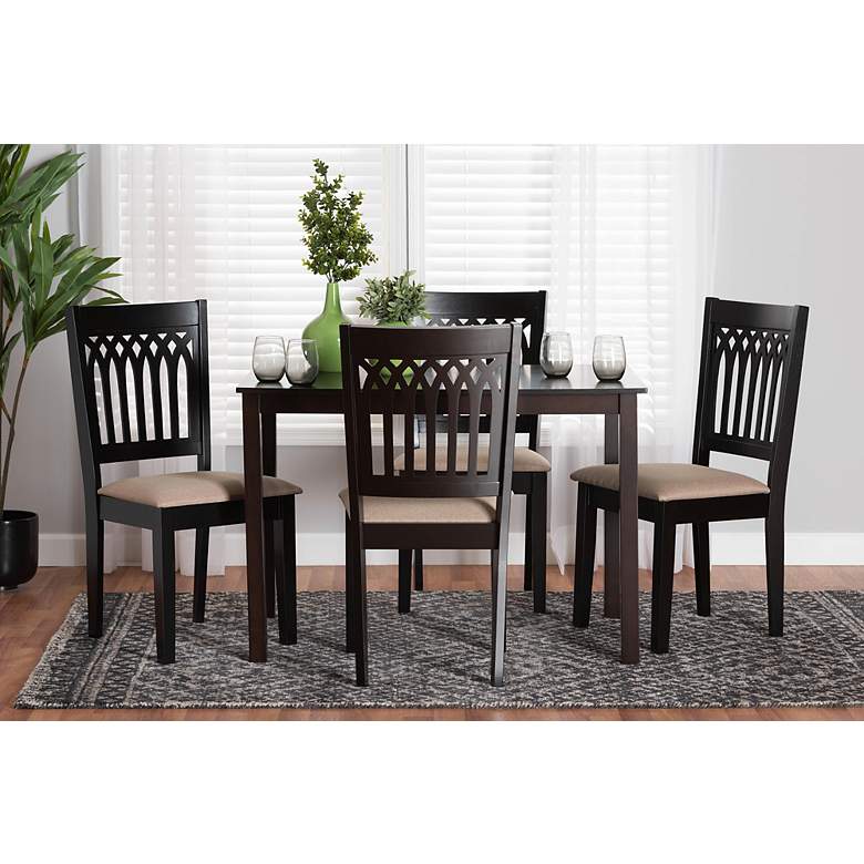 Image 1 Genesis Beige Fabric Dark Brown Wood 5-Piece Dining Set