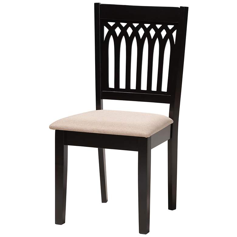 Image 7 Genesis Beige Fabric Dark Brown Wood 5-Piece Dining Set more views