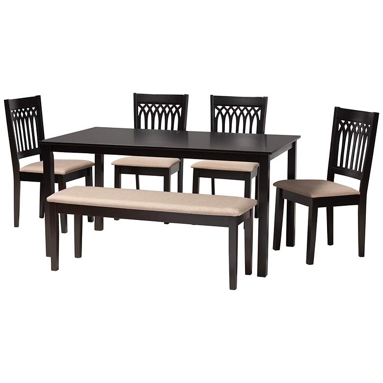 Image 2 Genesis Beige Fabric Dark Brown Wood 6-Piece Dining Set