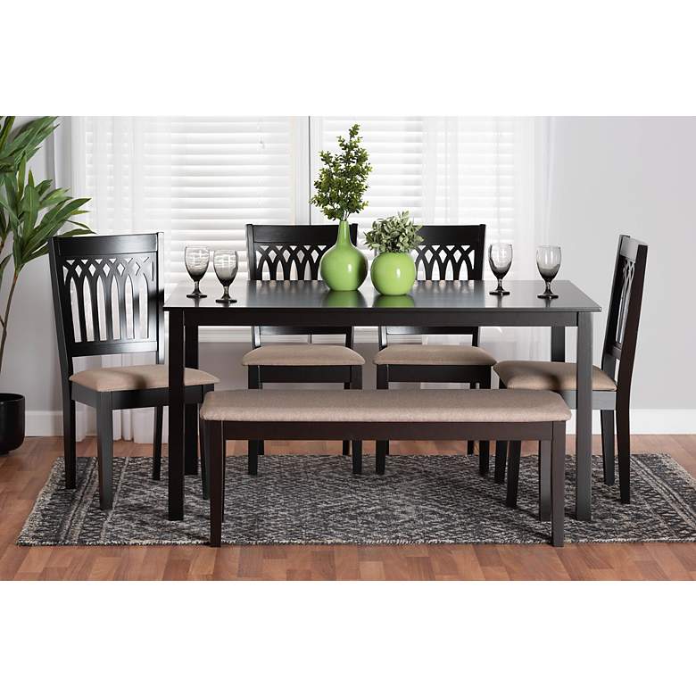 Image 1 Genesis Beige Fabric Dark Brown Wood 6-Piece Dining Set