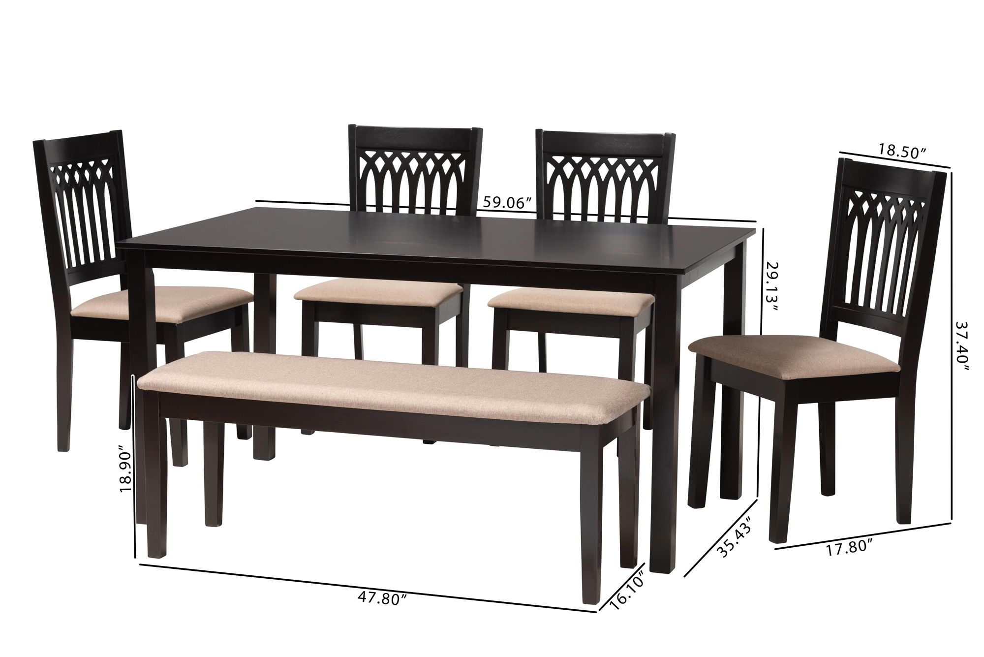 Genesis Beige Fabric Dark Brown Wood 6-Piece Dining Set