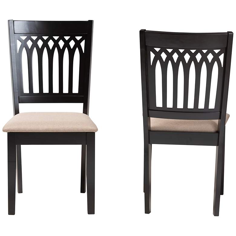 Image 6 Genesis Beige Fabric Dark Brown Wood Dining Chairs Set of 2 more views