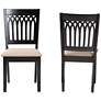 Genesis Beige Fabric Dark Brown Wood Dining Chairs Set of 2