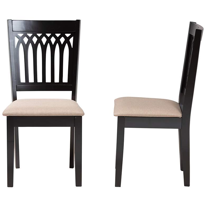 Image 7 Genesis Beige Fabric Dark Brown Wood Dining Chairs Set of 2 more views