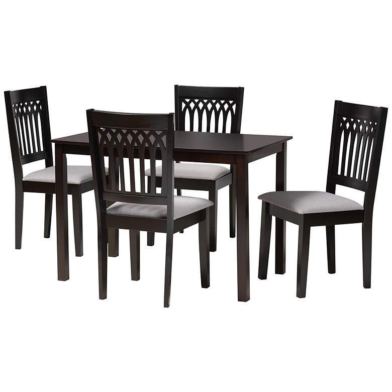 Image 2 Genesis Gray Fabric Dark Brown Wood 5-Piece Dining Set