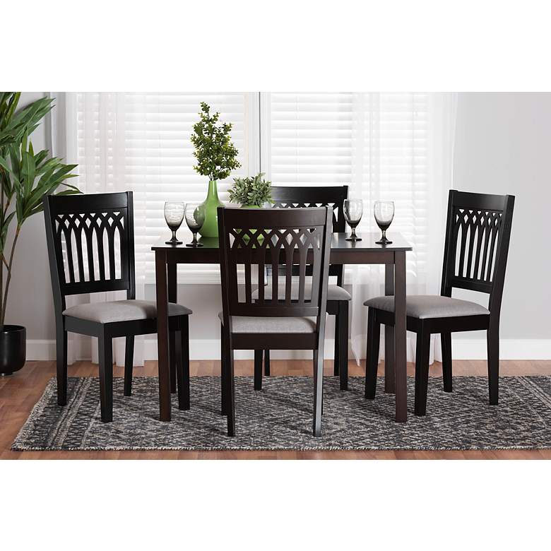 Image 1 Genesis Gray Fabric Dark Brown Wood 5-Piece Dining Set