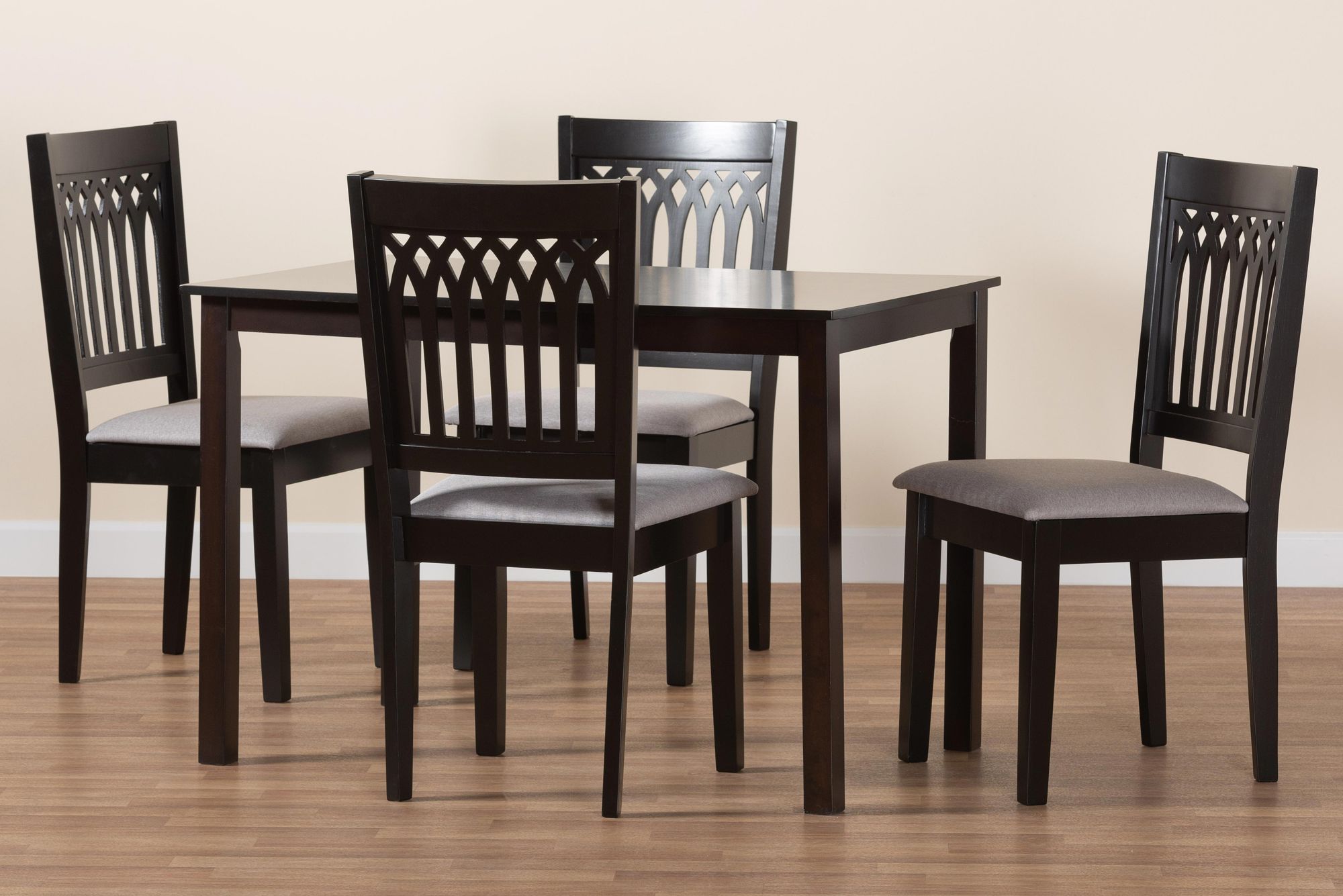 Genesis Gray Fabric Dark Brown Wood 5-Piece Dining Set
