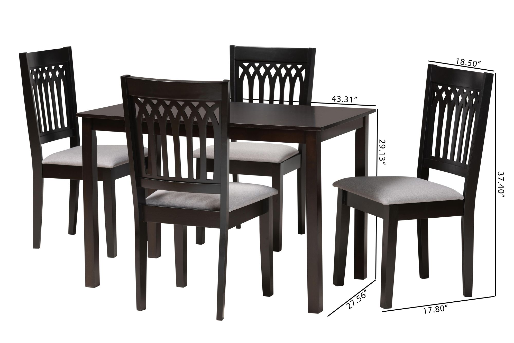 Genesis Gray Fabric Dark Brown Wood 5-Piece Dining Set