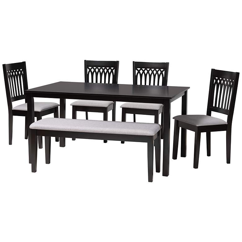 Image 2 Genesis Gray Fabric Dark Brown Wood 6-Piece Dining Set