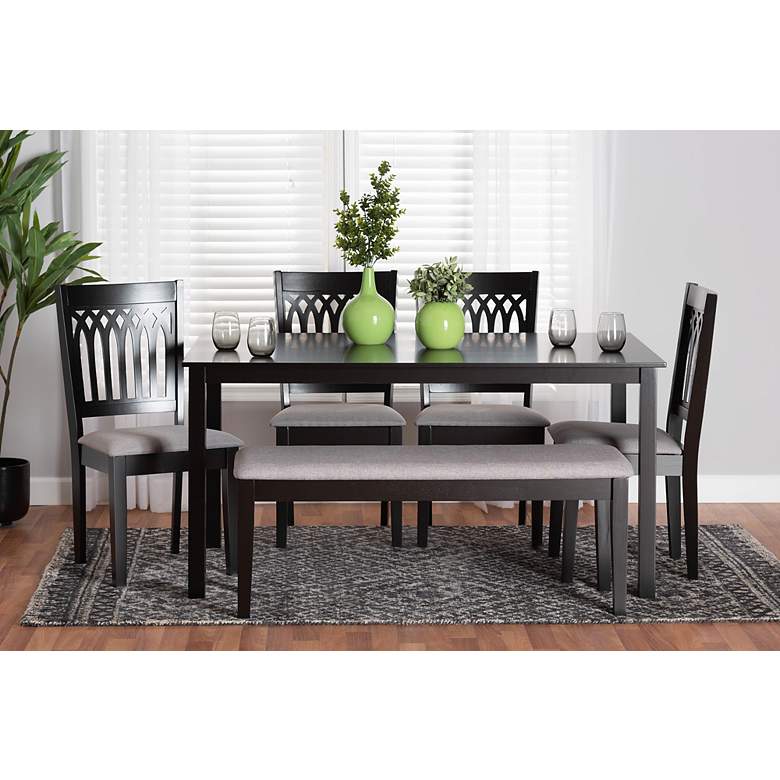 Image 1 Genesis Gray Fabric Dark Brown Wood 6-Piece Dining Set