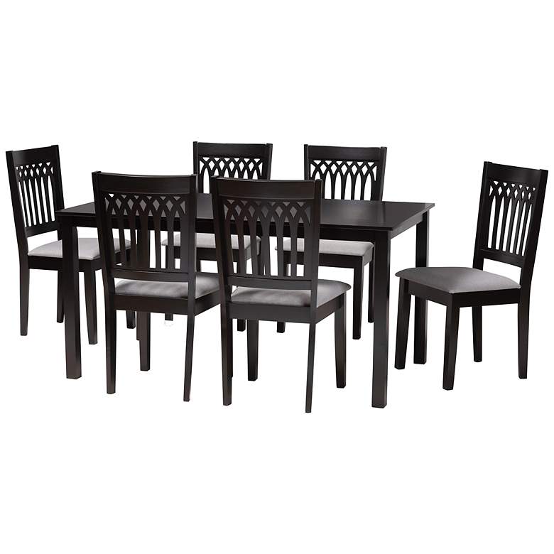 Image 2 Genesis Gray Fabric Dark Brown Wood 7-Piece Dining Set