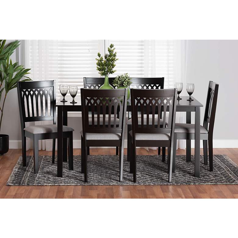 Image 1 Genesis Gray Fabric Dark Brown Wood 7-Piece Dining Set