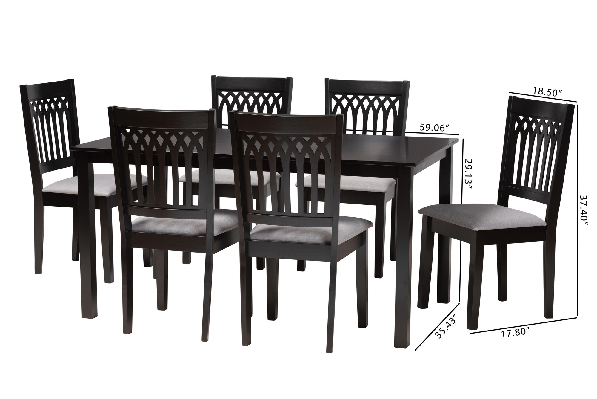 Genesis Gray Fabric Dark Brown Wood 7-Piece Dining Set