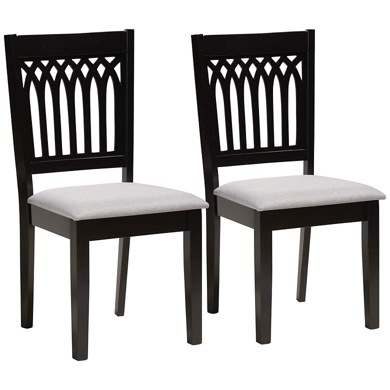 Image 2 Genesis Gray Fabric Dark Brown Wood Dining Chairs Set of 2