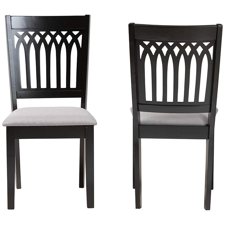Image 6 Genesis Gray Fabric Dark Brown Wood Dining Chairs Set of 2 more views