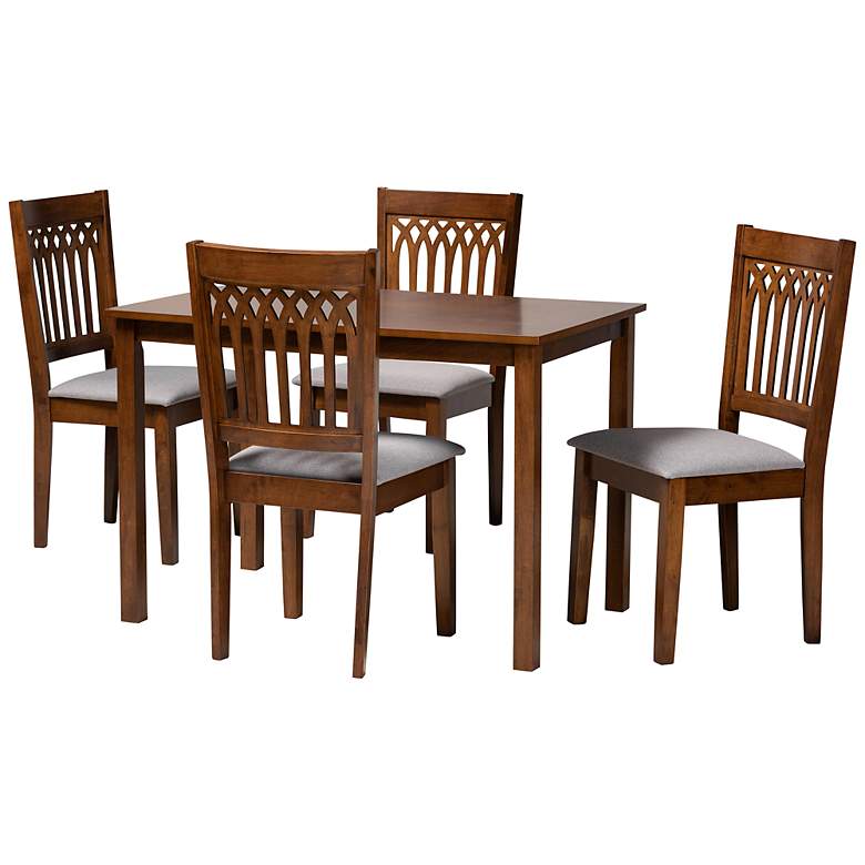 Image 2 Genesis Gray Fabric Walnut Brown Wood 5-Piece Dining Set