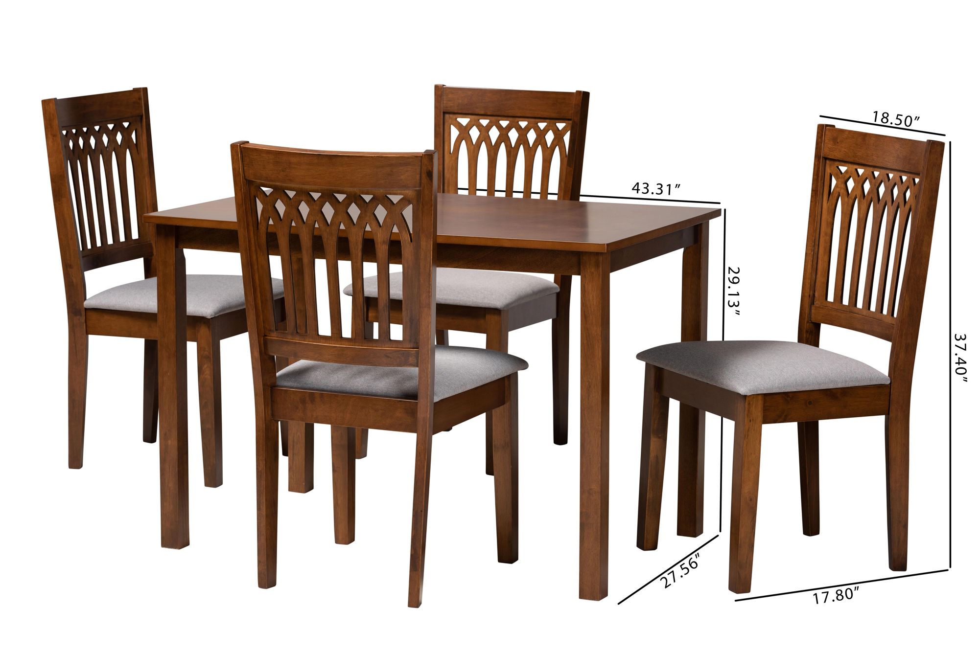 Genesis Gray Fabric Walnut Brown Wood 5-Piece Dining Set