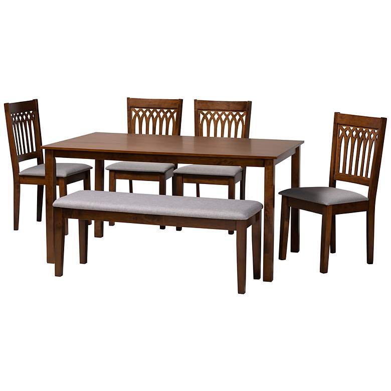 Image 2 Genesis Gray Fabric Walnut Brown Wood 6-Piece Dining Set