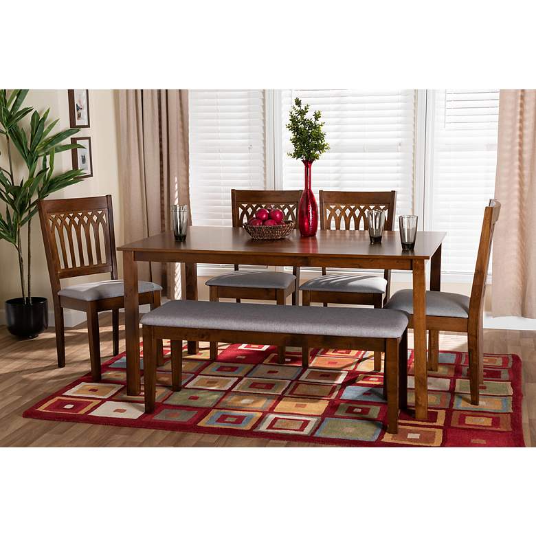 Image 1 Genesis Gray Fabric Walnut Brown Wood 6-Piece Dining Set