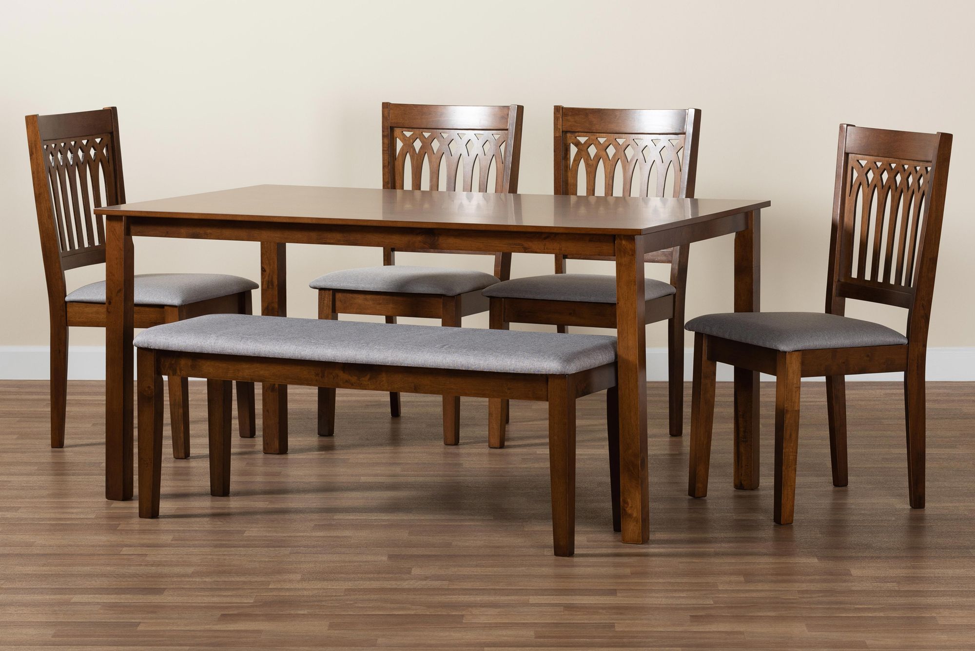 Genesis Gray Fabric Walnut Brown Wood 6-Piece Dining Set